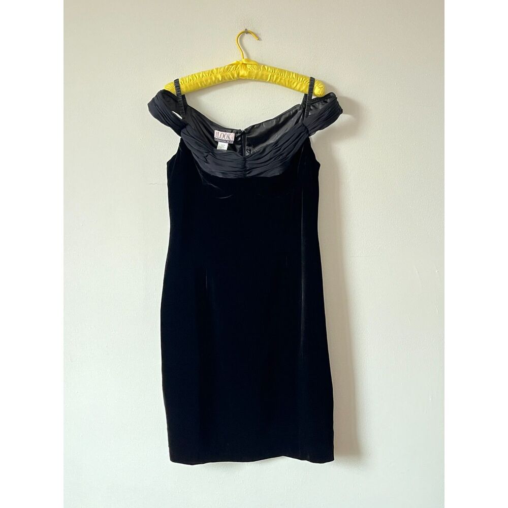 Vintage Black Off Shoulder Velvet Silk Rayon Party Dress Look Randolph Duke 14